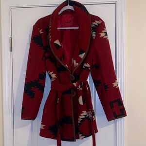Elegant Red western/navajo Patterned Belted Blazer